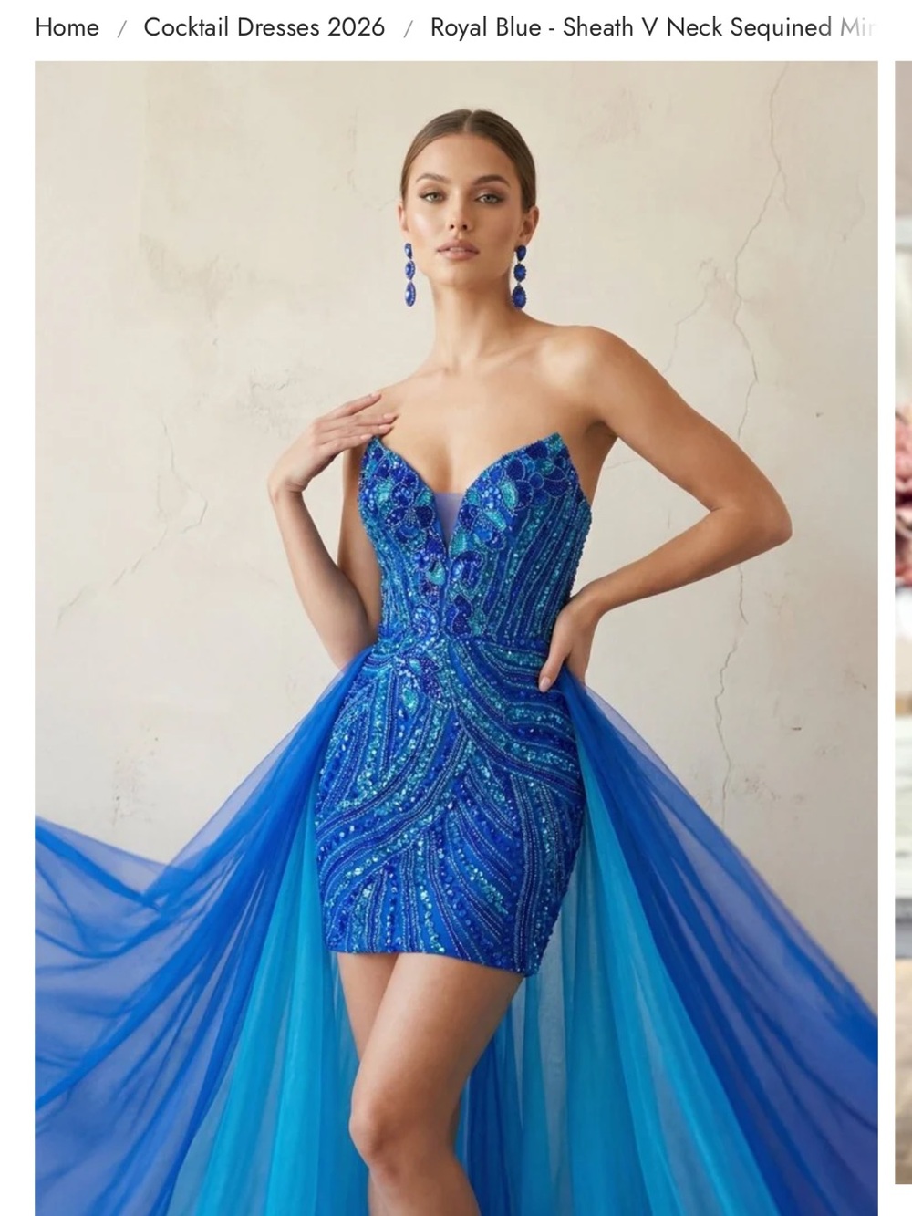 Strapless Royal Blue Sequined Prom Dress with removeable Tulle Overlay